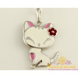 Серебряный кулон 925 проба. Подвес Котик, с эмалью. 3620е